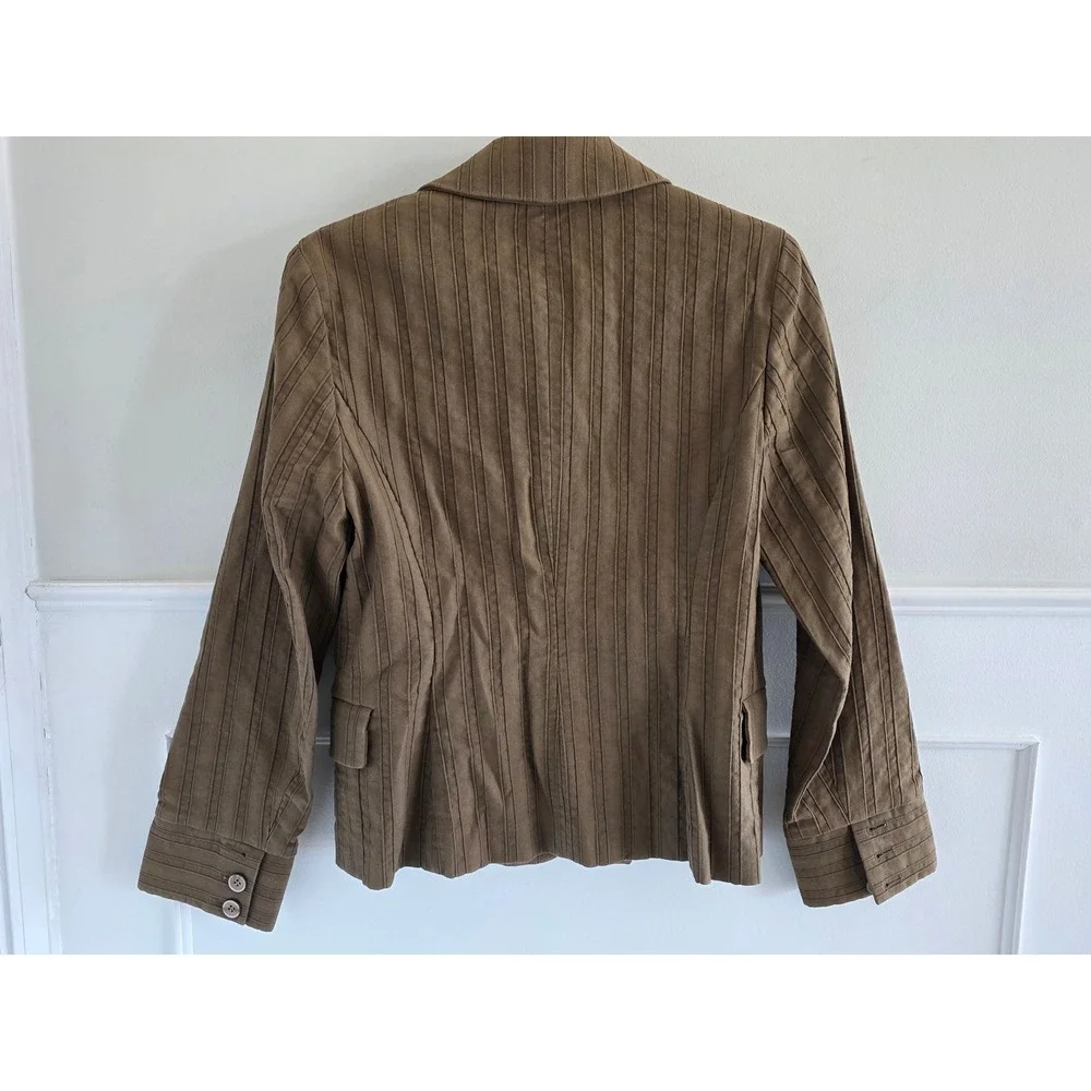 J. Jill Brown Pinstripe Textured Blazer Jacket Size 6 Button‎ Front Workwear